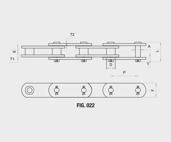 Flow conveyor chain technical drawing — FIG. 022