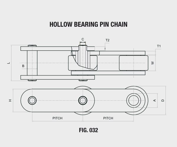 Hollow Bearing Pin Chain technical drawing — FIG. 032