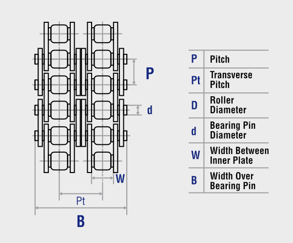 Duplex roller chain technical drawing — BS / ISO 606
